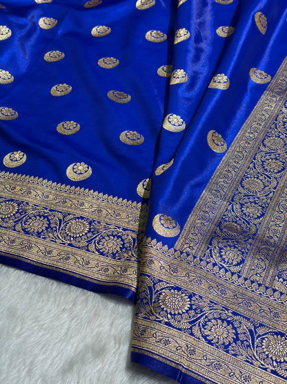 Bright Royal blue Chand Tara Satin Silk Saree SS04