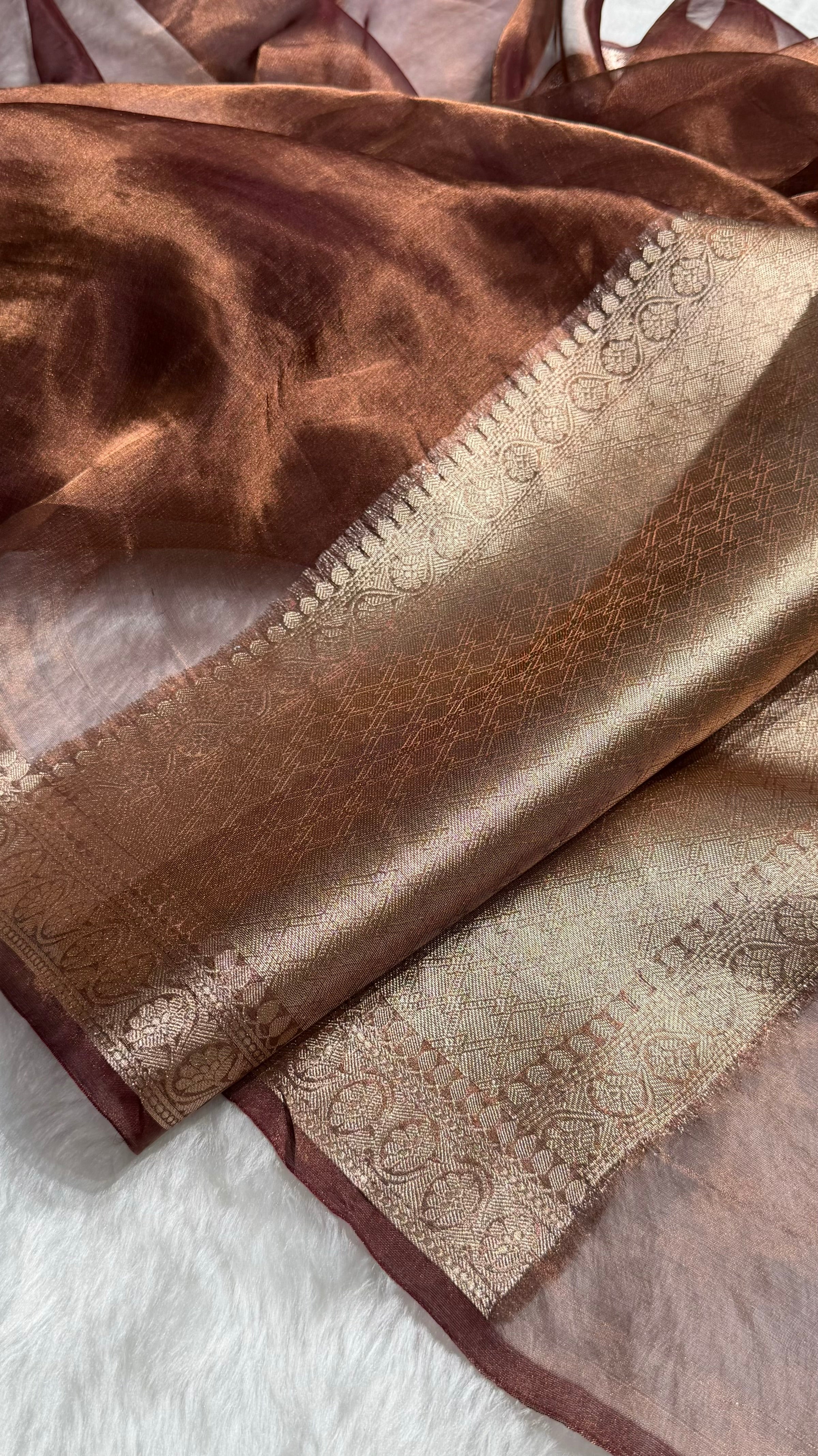 Chocolate Shades Pure Tissue Silk Saree with Brocade Blouse PT-09