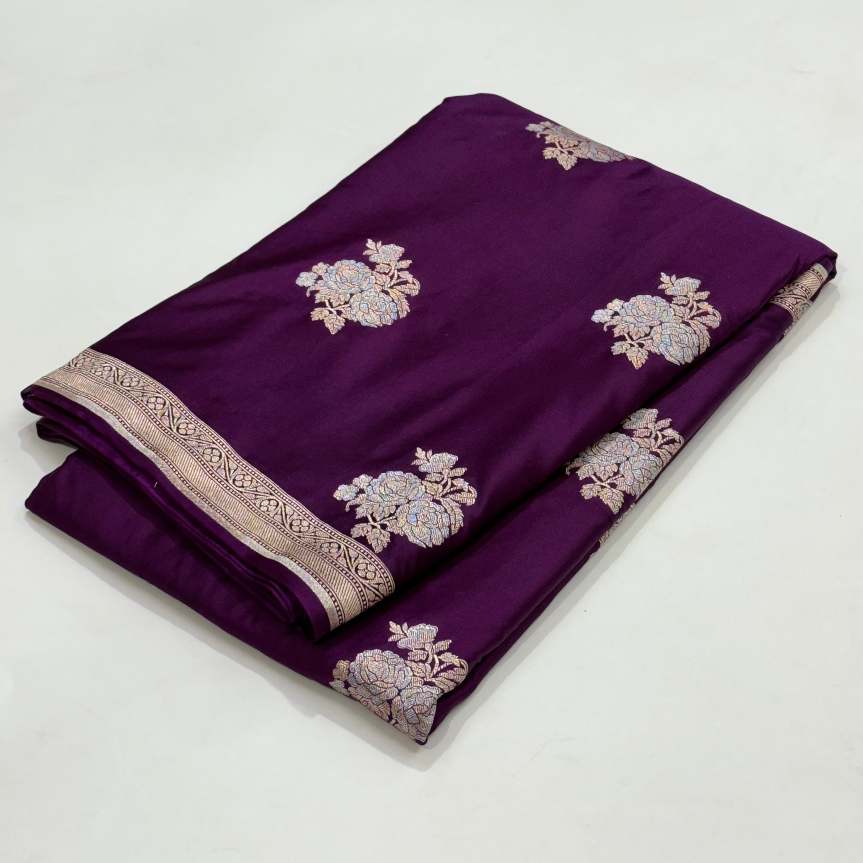 Purple Red Sona Rupa Floral Motif Mashru Silk Saree