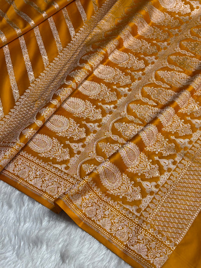 Mustard With Floral Border Mashru Silk Saree MSM-98