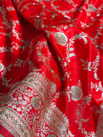Light Weight Red Satin Silk Saree with Swarovski work BSS14