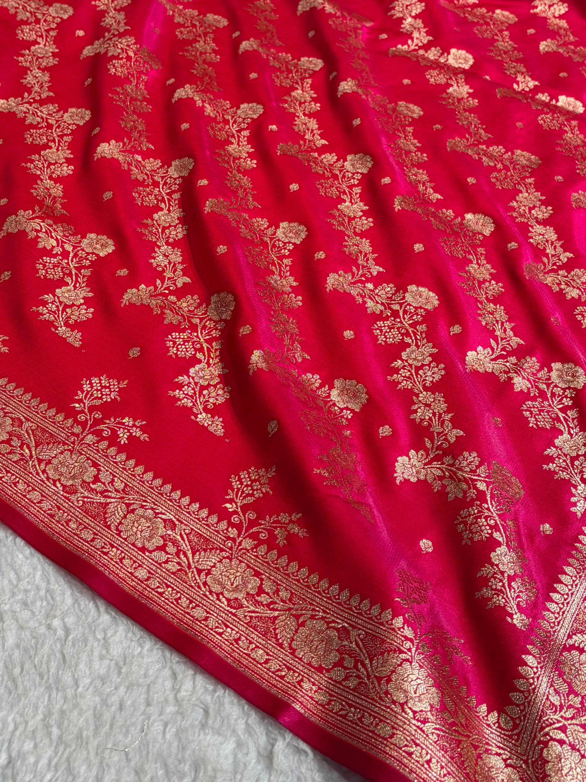 Satin Silk Saree Banarasi Cross with booti In Cross Rani Shades SS22