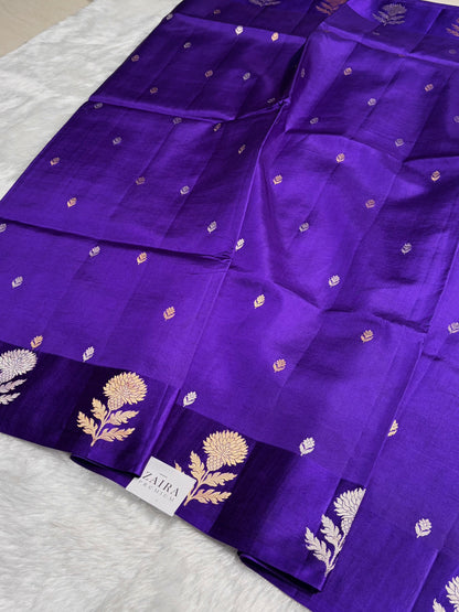 Royal Blue Shades Boota Handwoven Pure Katan Raw Mango Silk RM-12