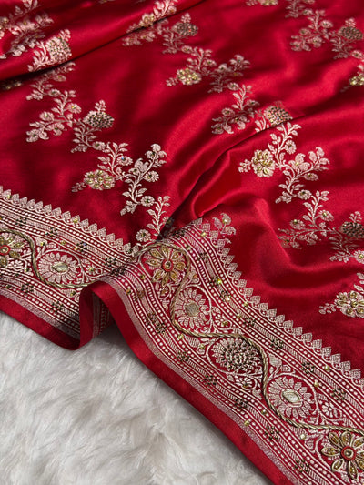 Banarasi Bridal Maroon Mashru Silk cross BMCS01