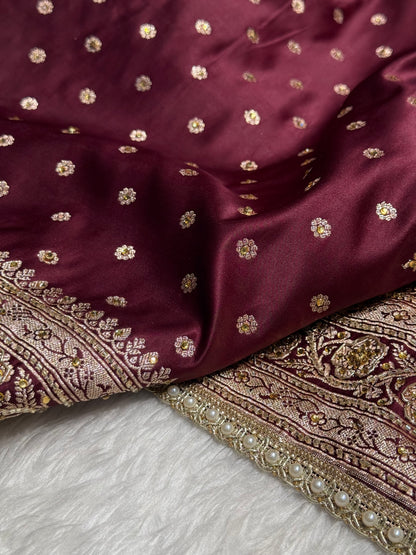 Bridal Garnet Katan Silk with Ari and Stone and Gotta Patti