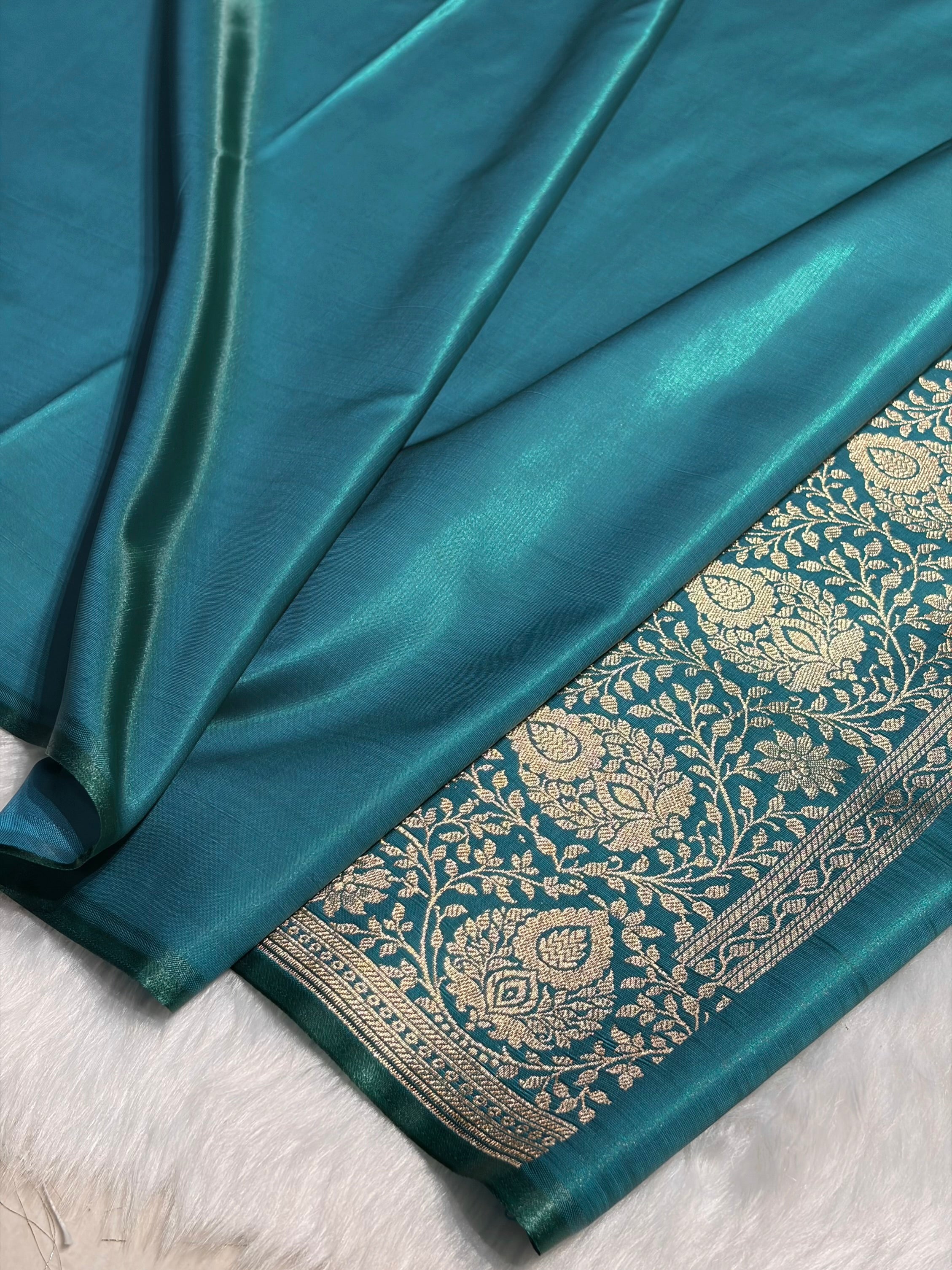 Ultra Light Weight Satin Silk Boota in Peacock Shades SS31