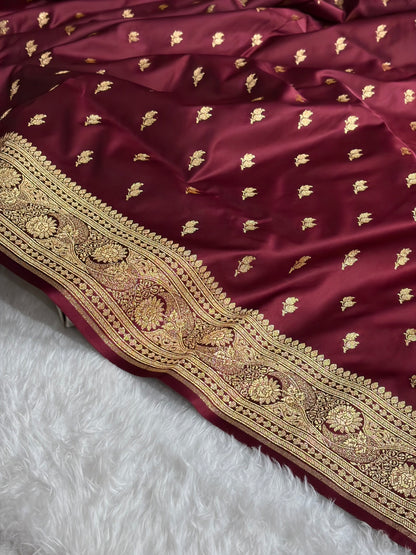 Banarasi Satin Katan Saree With Boota in Chocolate Shades SK119