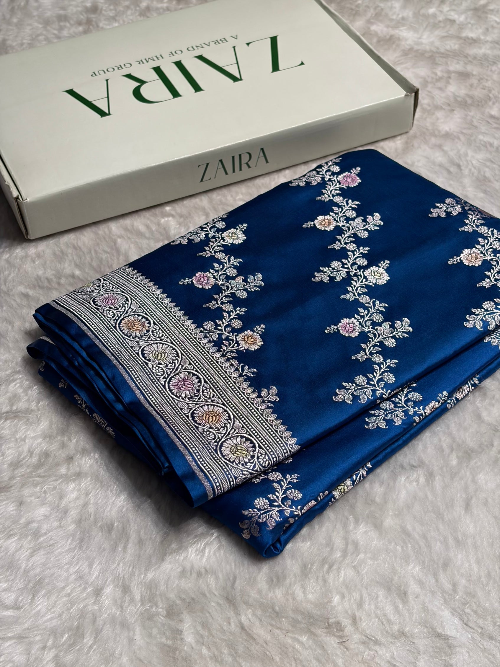 Light Royal Blue Minakari Banarasi Cross Mashru Silk Saree MS01