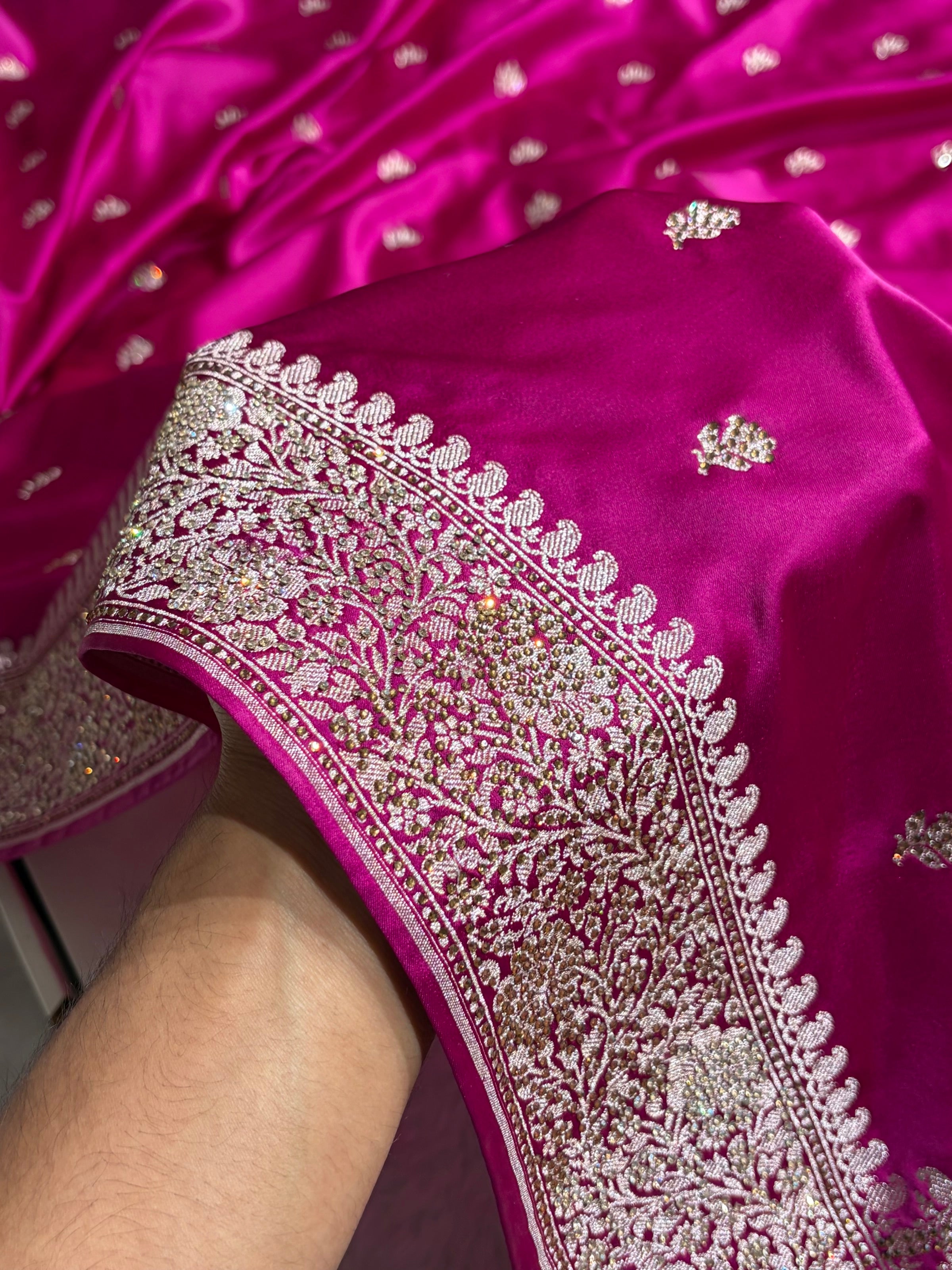 Wine With Swarovski Work Booti Mashru Silk Saree BMS40