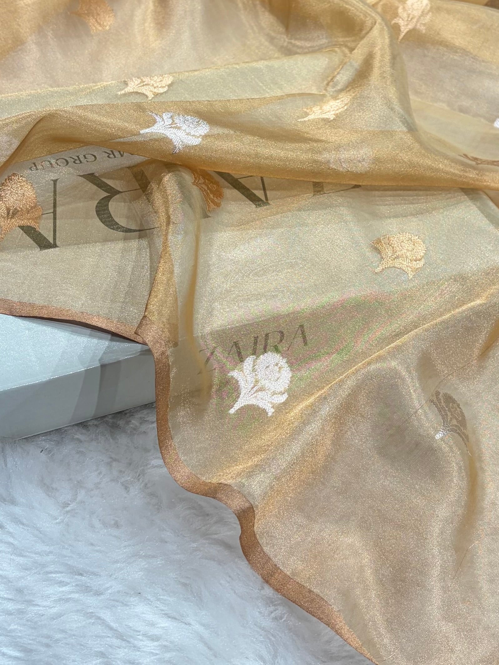 Beige Shades Bananasi Floral Shades Pure Tissue Silk Saree PT-57