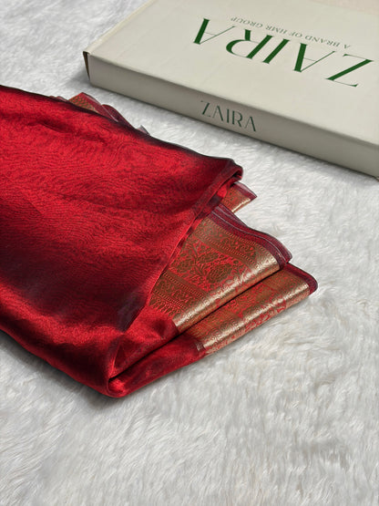 Cross Red Shades Pure Tissue Silk Saree with Brocade Blouse PT-08