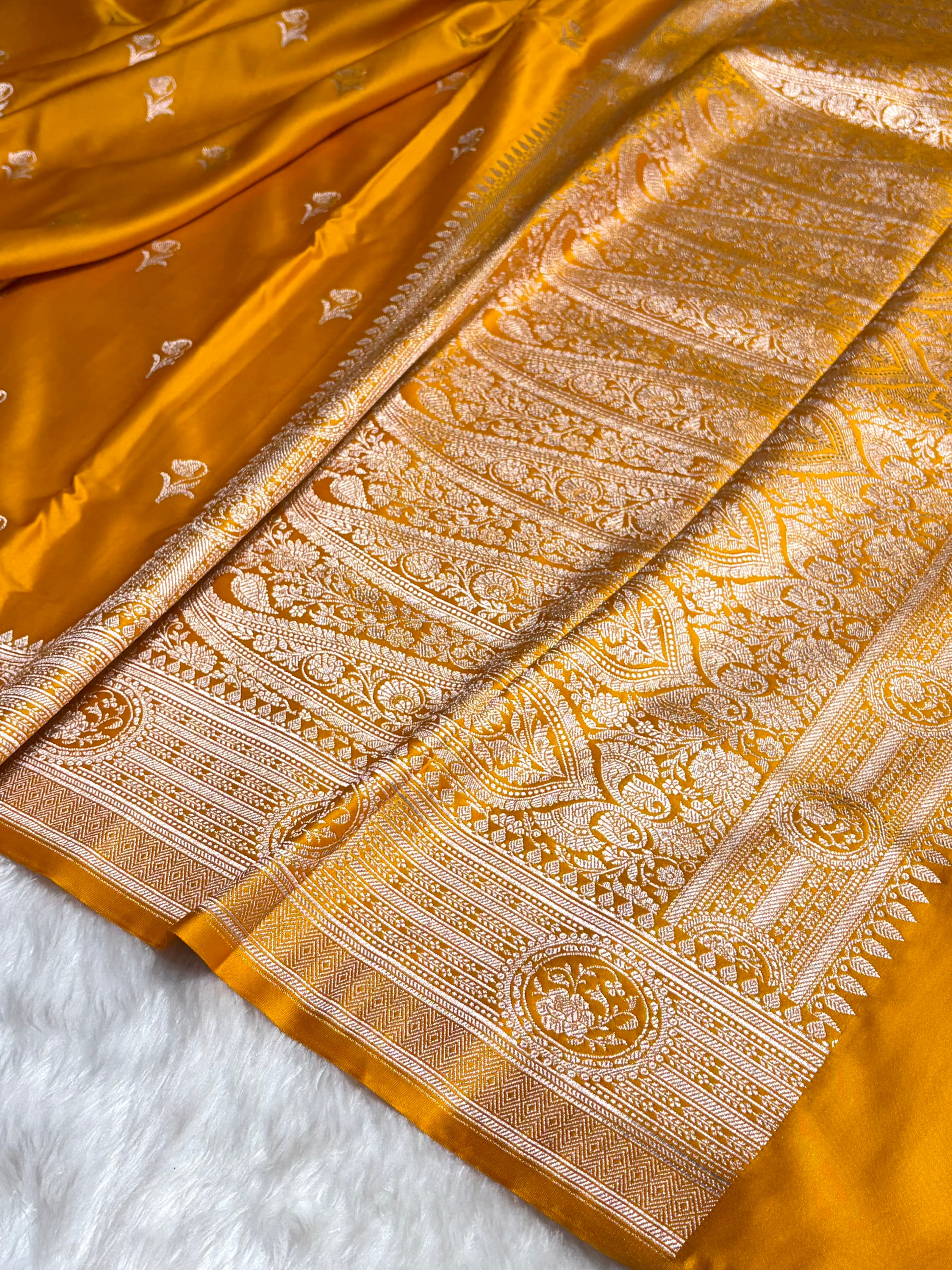 Mustard Boota With Floral Border Mashru Silk Saree MSM-96