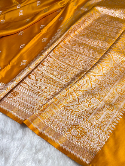 Mustard Boota With Floral Border Mashru Silk Saree MSM-96