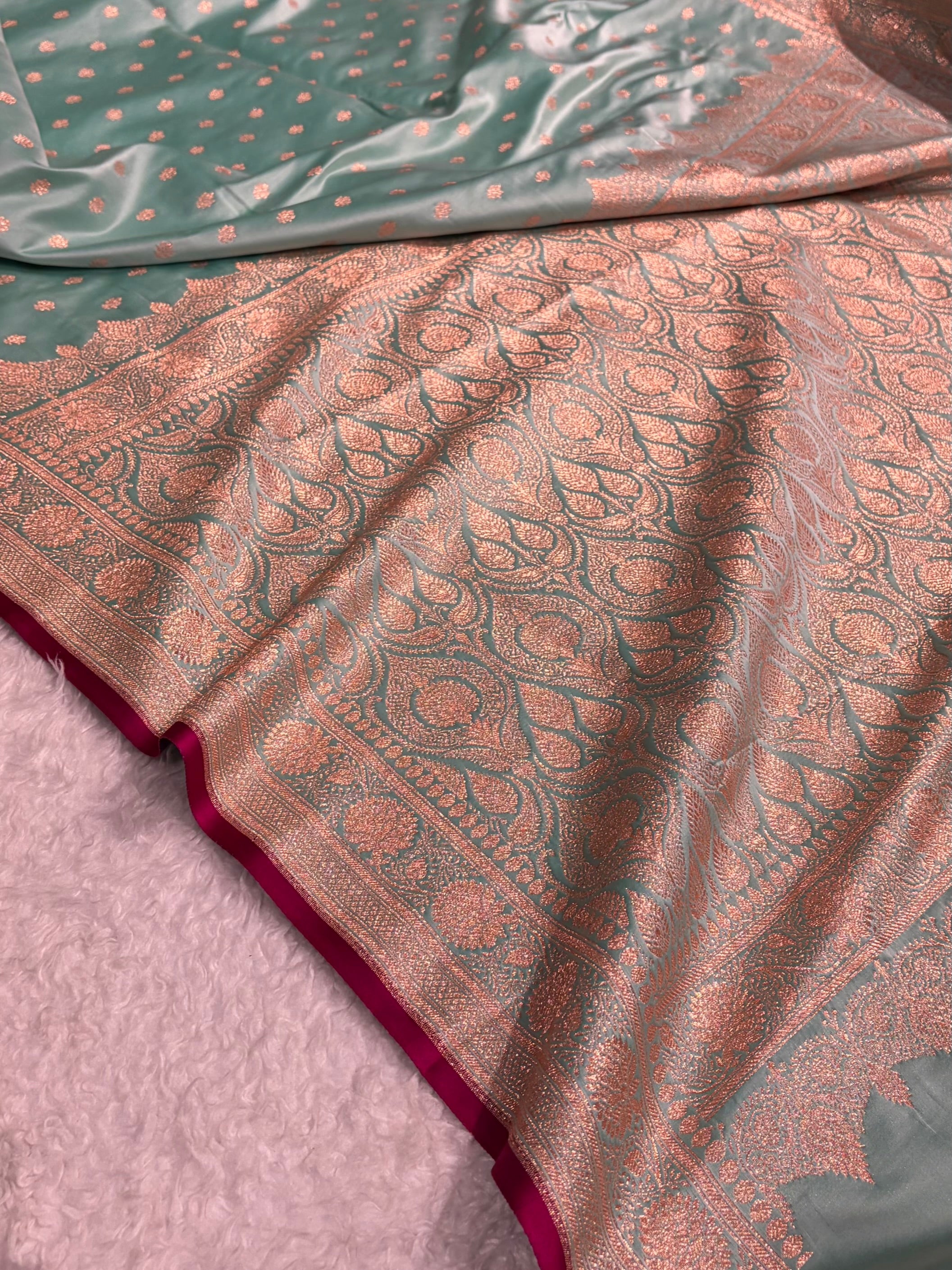 Banarasi Sea Green Booti Katan Silk Saree SK07