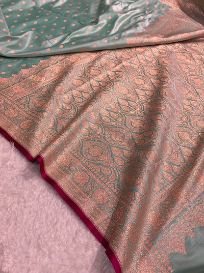 Banarasi Sea Green Booti Katan Silk Saree SK07