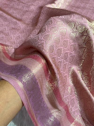 Banarasi Baby Pink Shade Flower Minakari Brocade Pure Caramel Mango Silk Saree CS-21