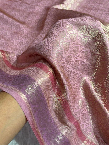 Banarasi Baby Pink Shade Flower Minakari Brocade Pure Caramel Mango Silk Saree CS-21