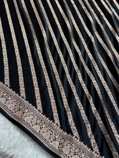 Black With Floral Border Mashru Silk Saree MSM-98