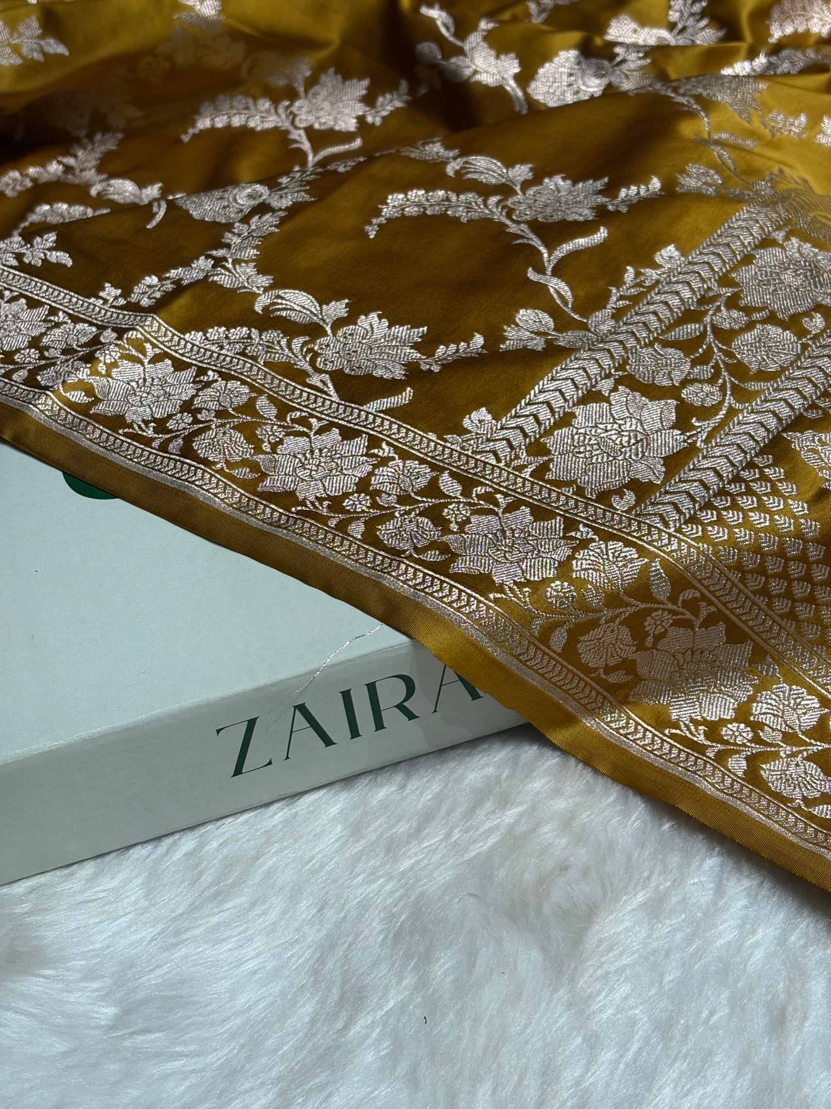 Mustard Shades Jaal Mashru Silk Saree