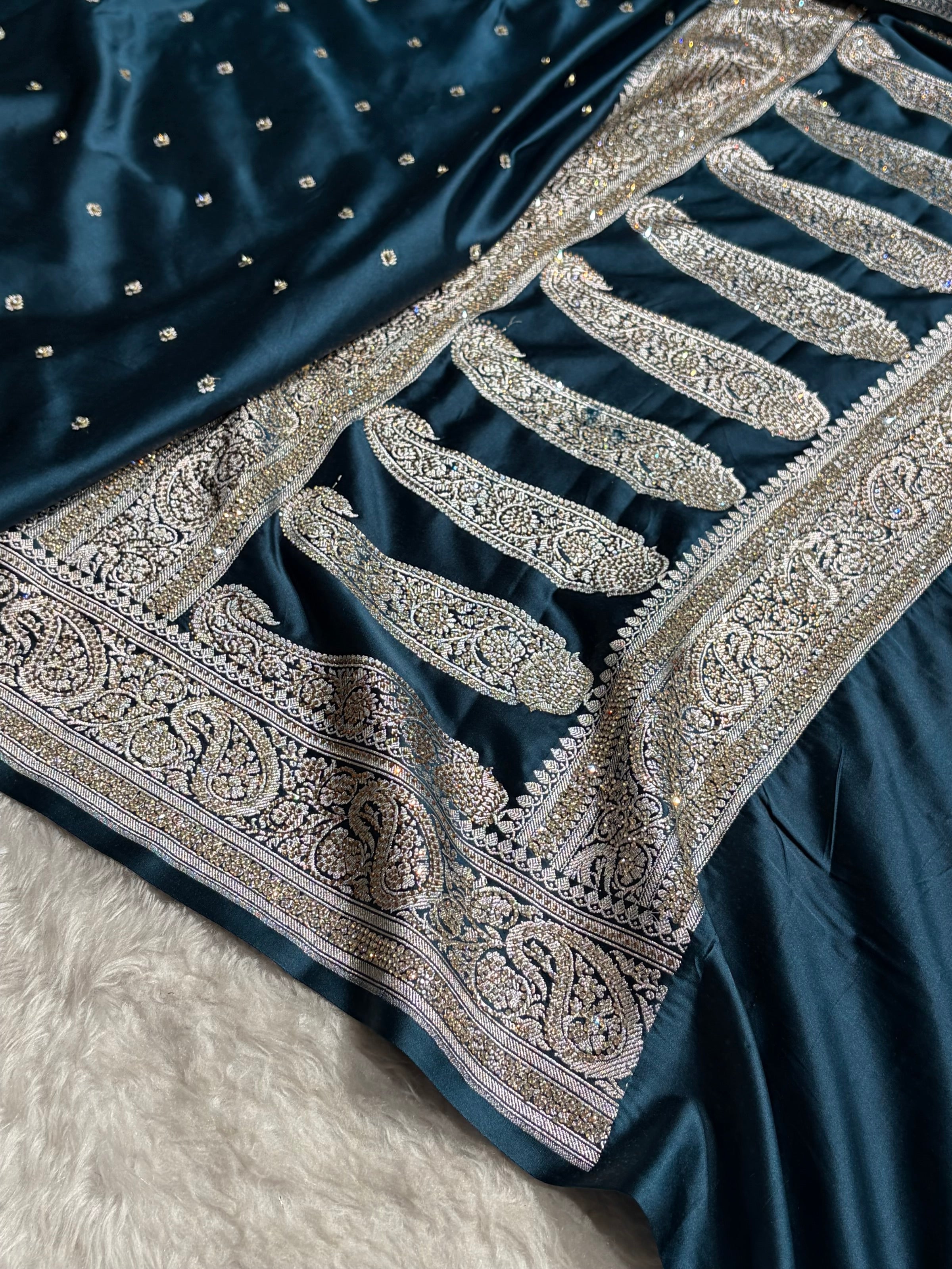Beautiful German Blue Booti with Swarovski Work Mashru Silk Saree BSS06