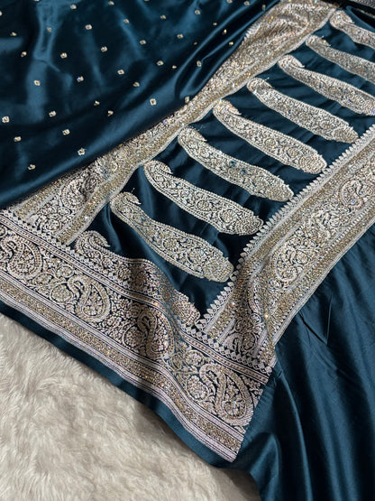 Beautiful German Blue Booti with Swarovski Work Mashru Silk Saree BSS06