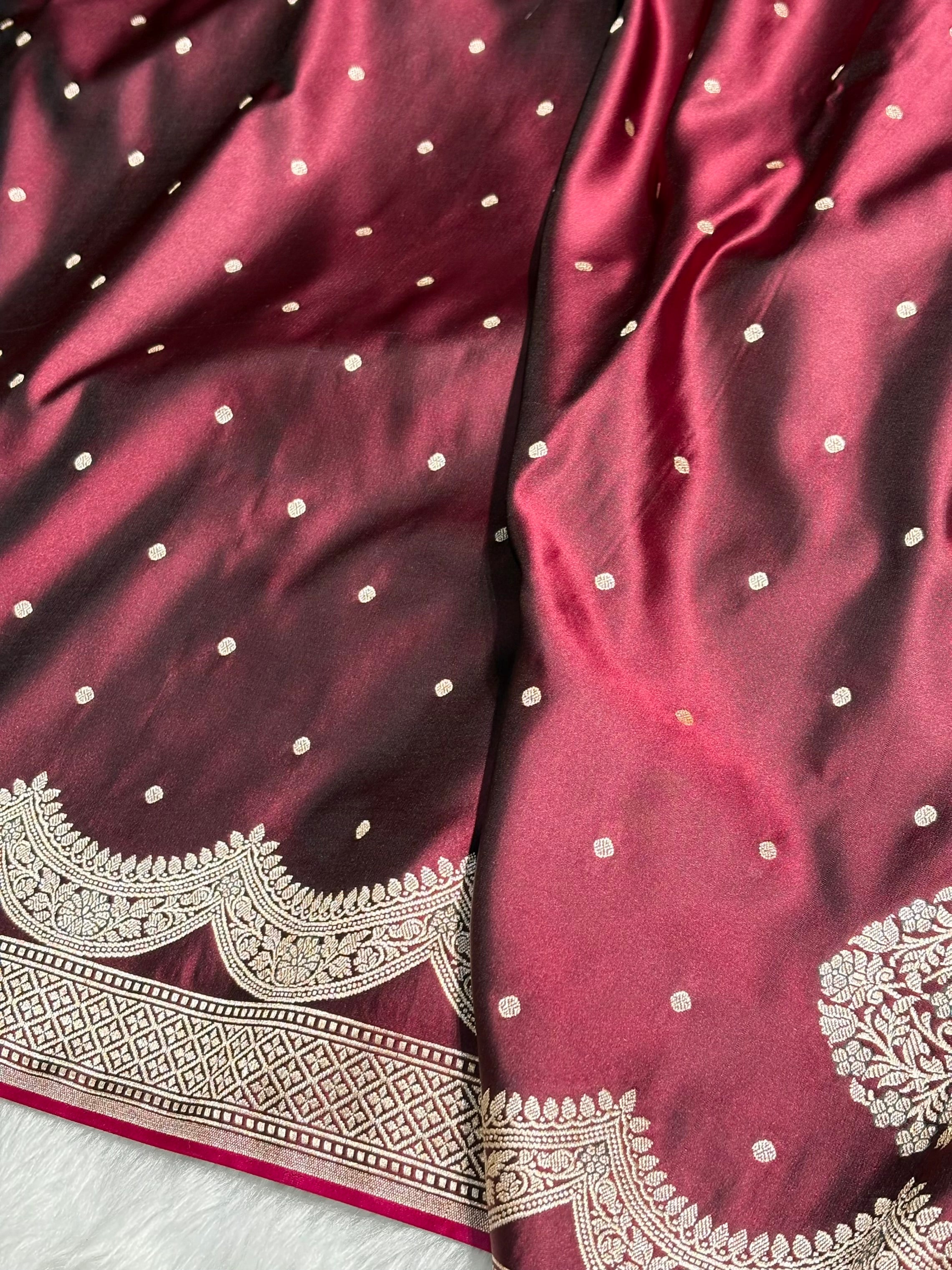 Garnet Shades Scallop Motif Booti Mashru Silk Saree MSM-56