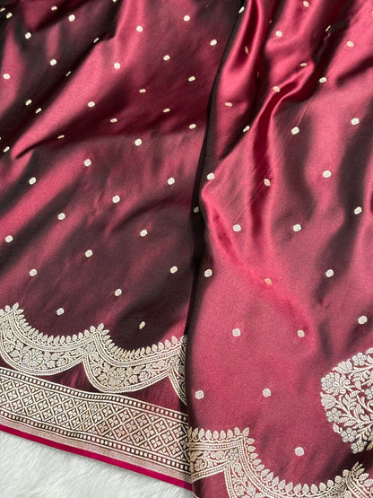 Garnet Shades Scallop Motif Booti Mashru Silk Saree MSM-56