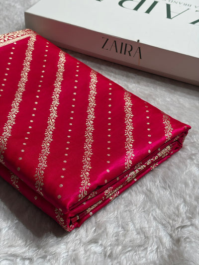Banarasi Cross Rani Shades Cross Pattern Banarasi Satin Silk Saree SS61