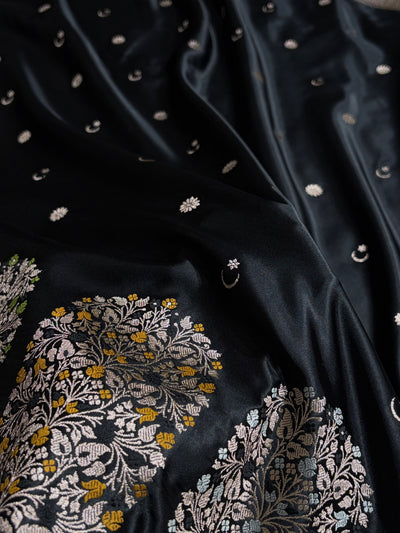 Black Shades Banarasi With Floral Minakari Pattern Mashru Silk Saree MSM-131