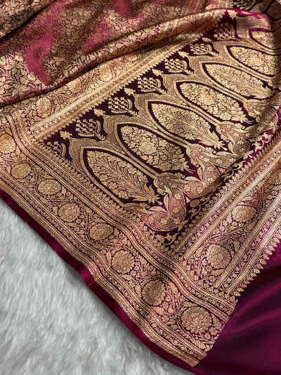 Wine Shades Brocket Satin Silk Saree Banarasi Saree Shades SS30