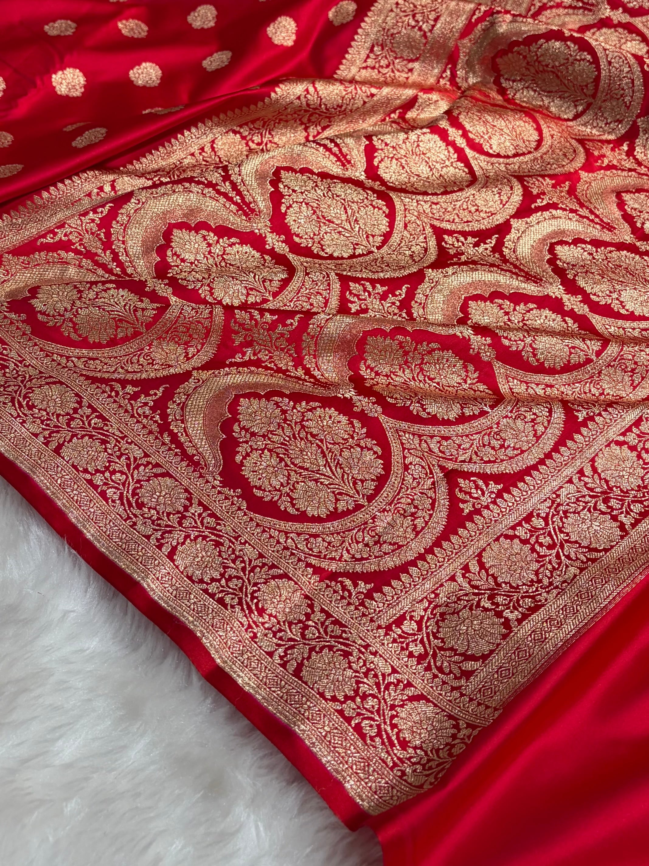 Banarasi Satin Katan Saree With Boota in Red Shades SK109
