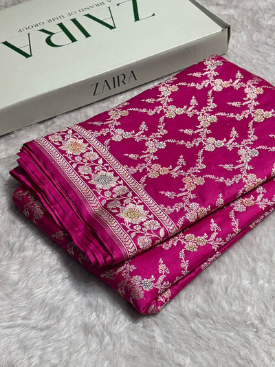 Baby Pink Shade Banarasi Minakari with Jaal Pattern Mashru Silk Saree MCS56