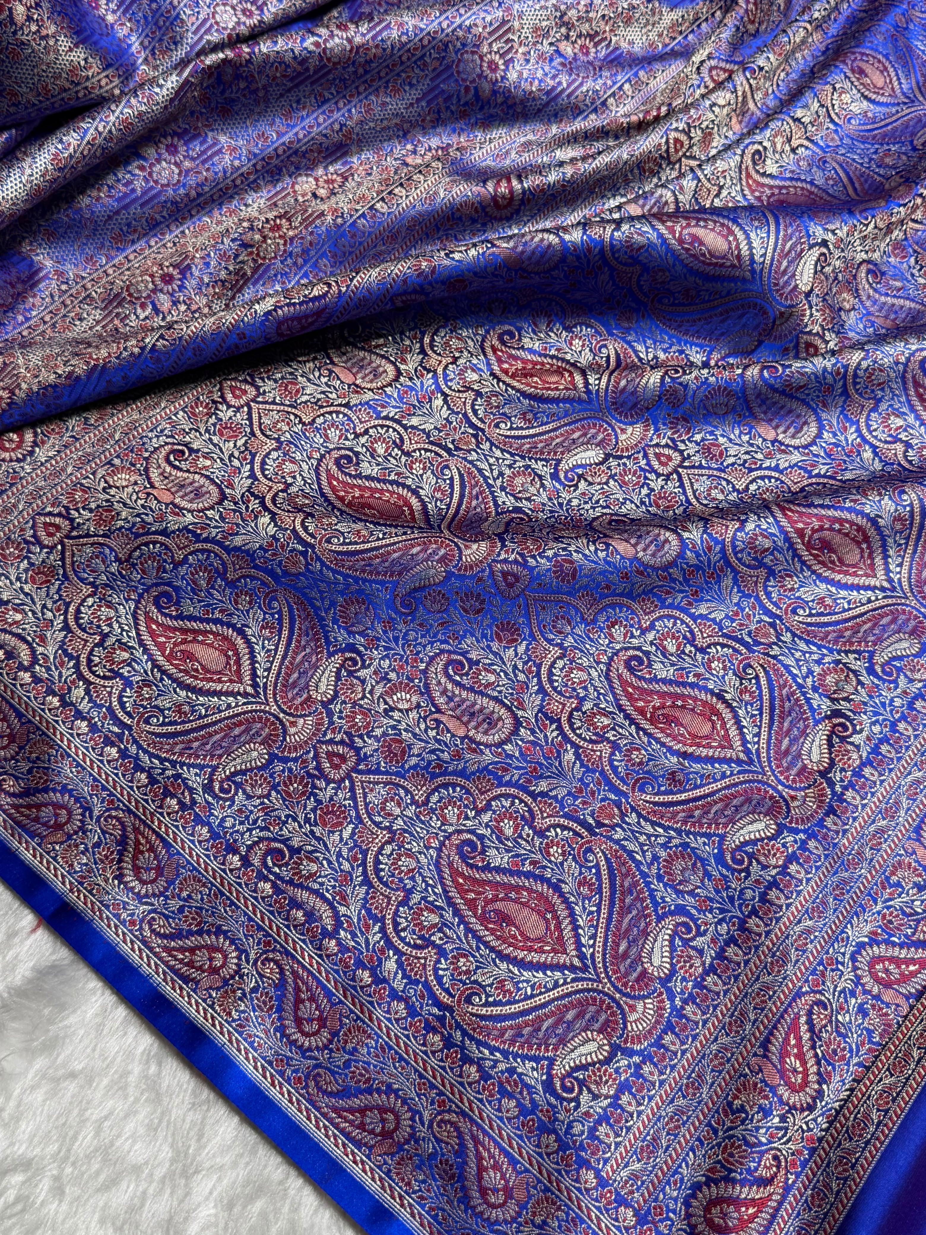 Royal Blue Jamawar Tanchoi With Minakari Jaal Katan Silk Saree SKTM-27