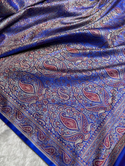 Royal Blue Jamawar Tanchoi With Minakari Jaal Katan Silk Saree SKTM-27