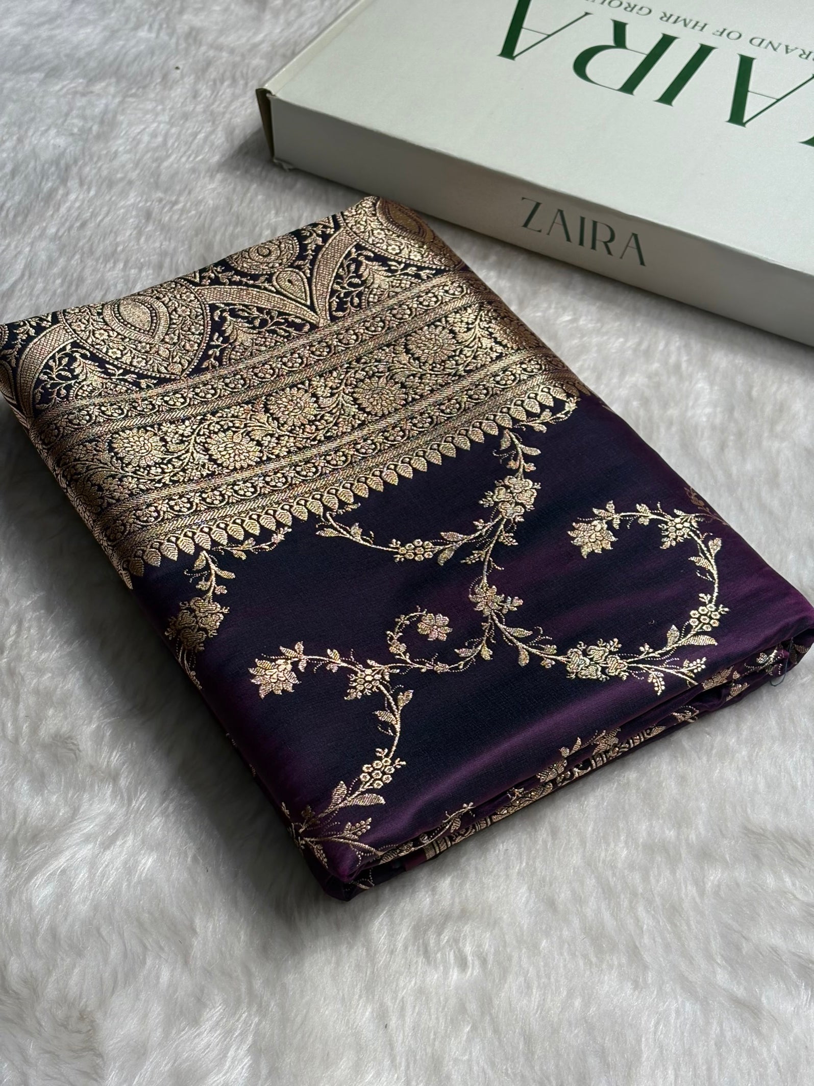 Wine Shades Floral Jaal Pattern Satin Katan Silk saree SK60
