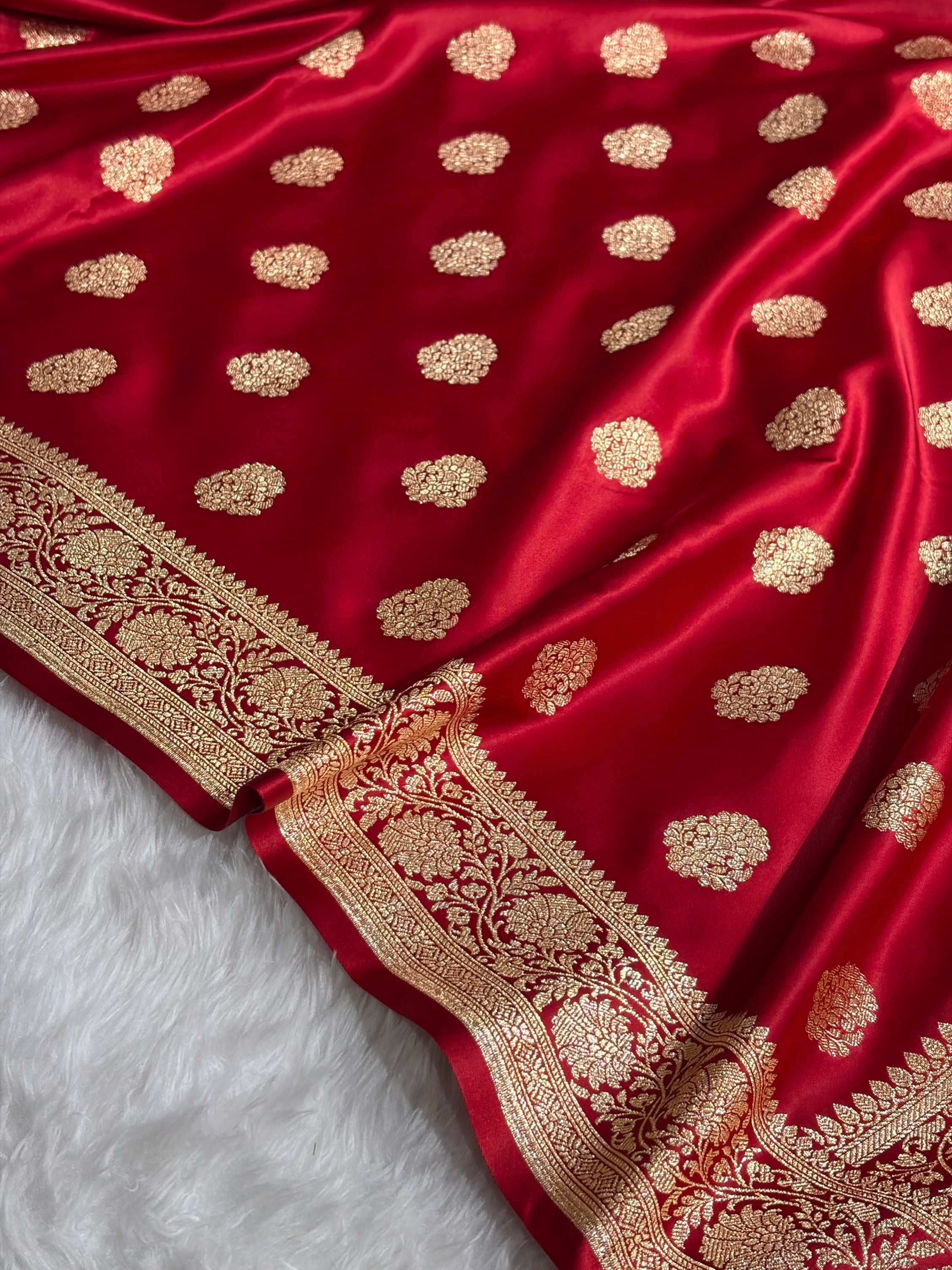 Banarasi Satin Katan Saree With Boota in Maroon Shades SK109