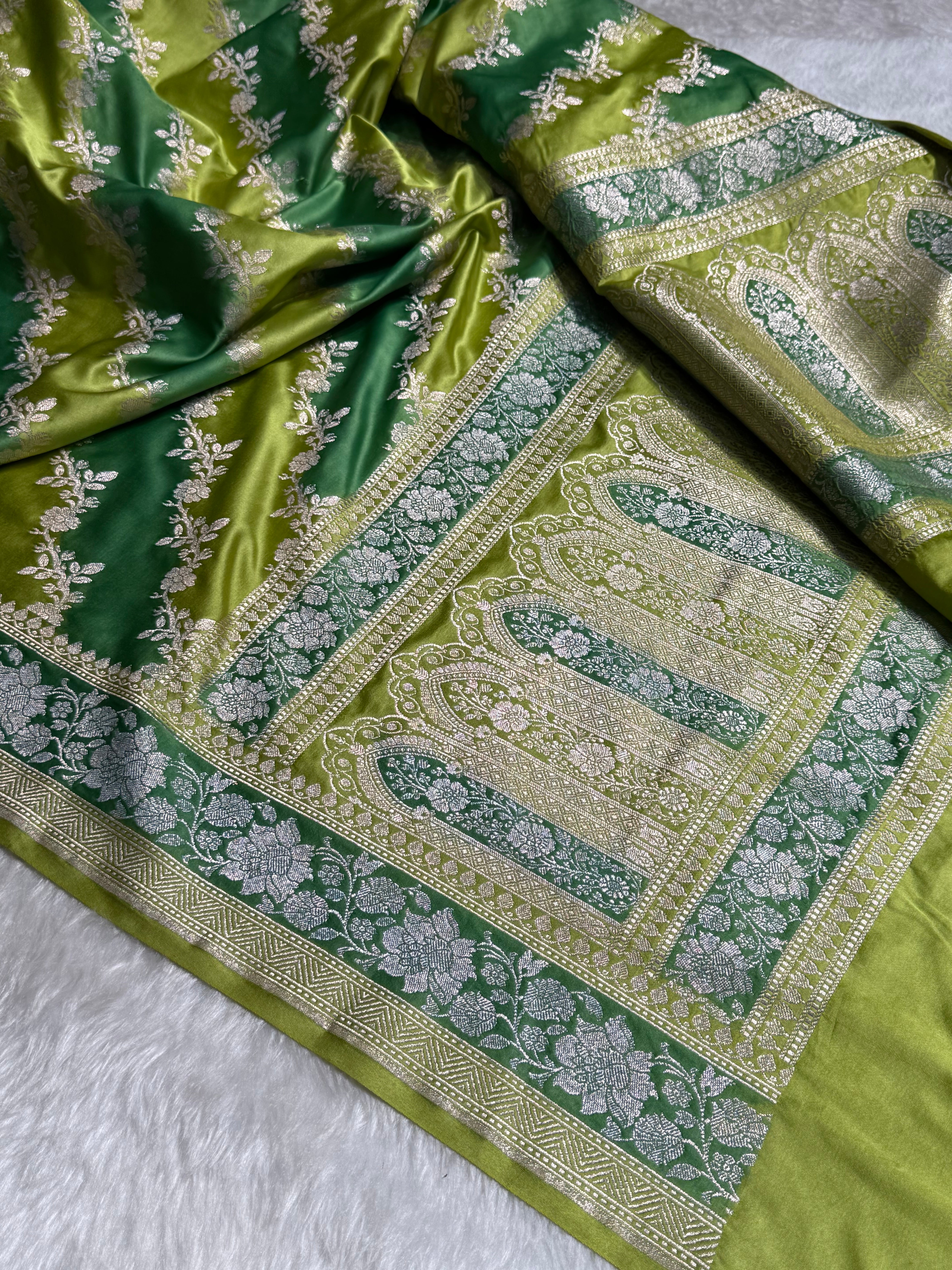 Green Shades Rangkart Cross Mashru Silk Saree