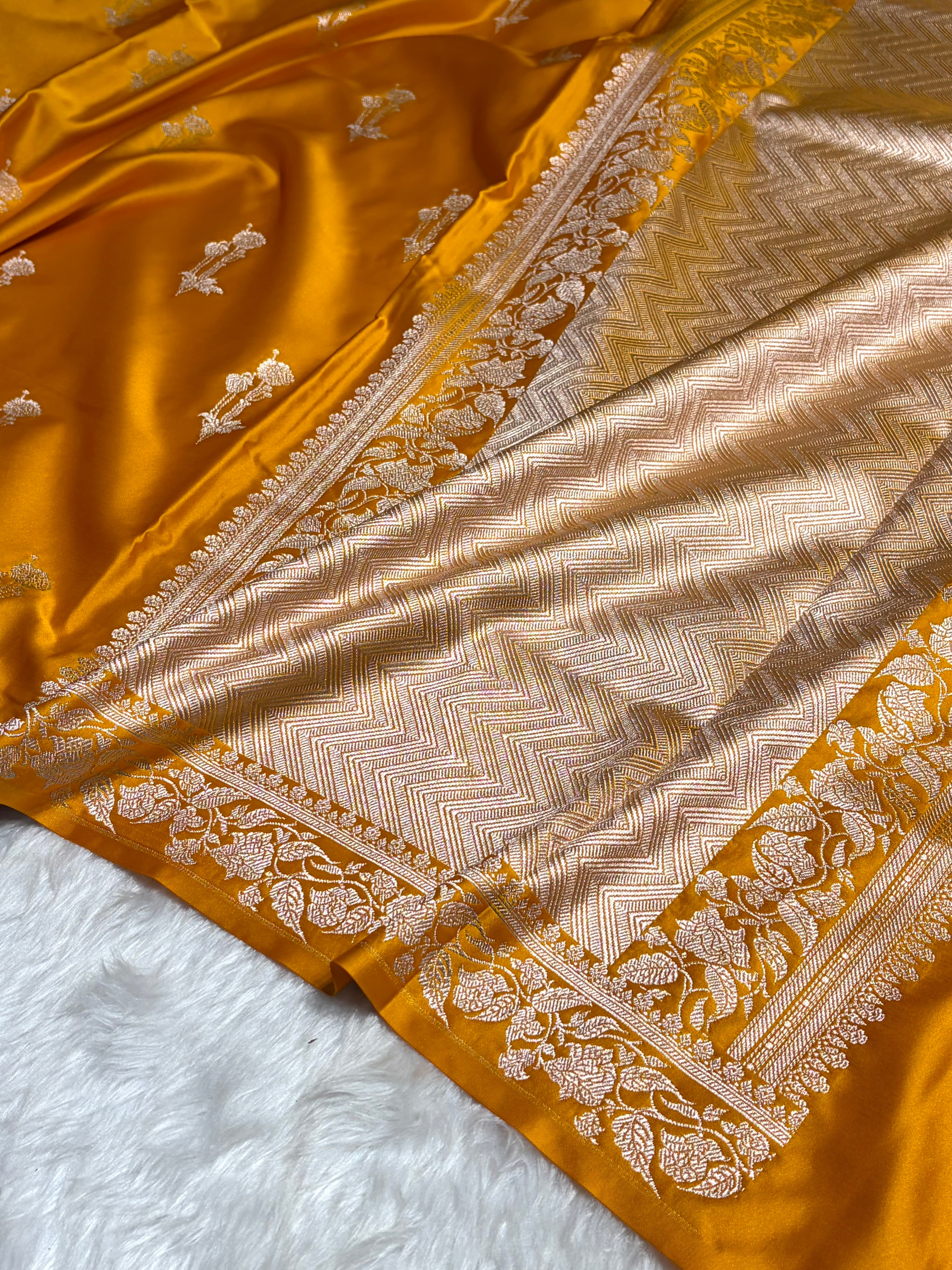 Mustard Boota With Floral Border Mashru Silk Saree MSM-92