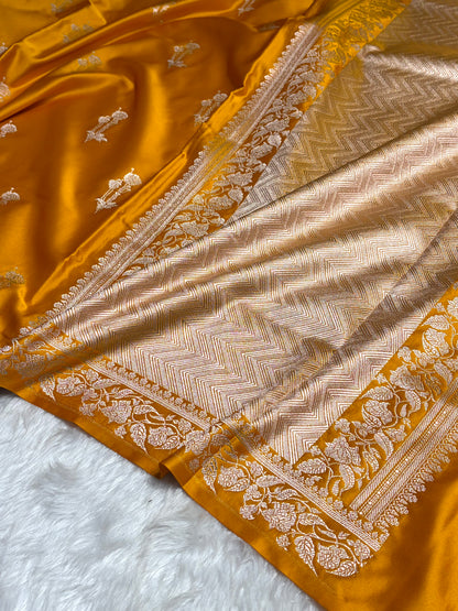 Mustard Boota With Floral Border Mashru Silk Saree MSM-92