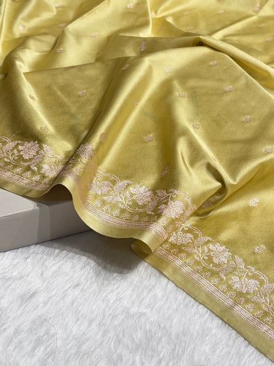 Banarasi Pastel Yellow Shades Floral Mashru Silk Saree MCS88
