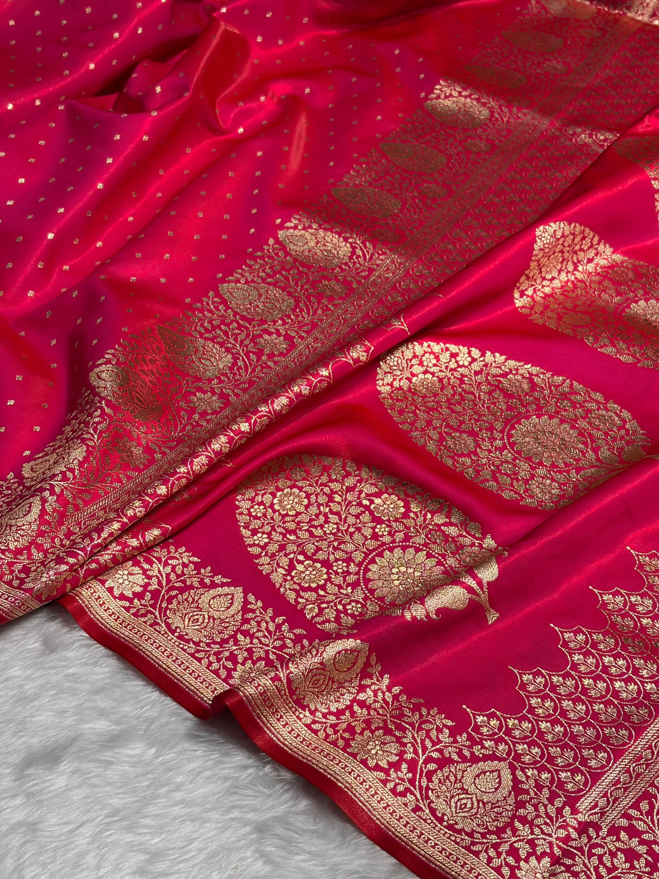 Ultra Light Weight Satin Silk Boota in Rani Shades SS31