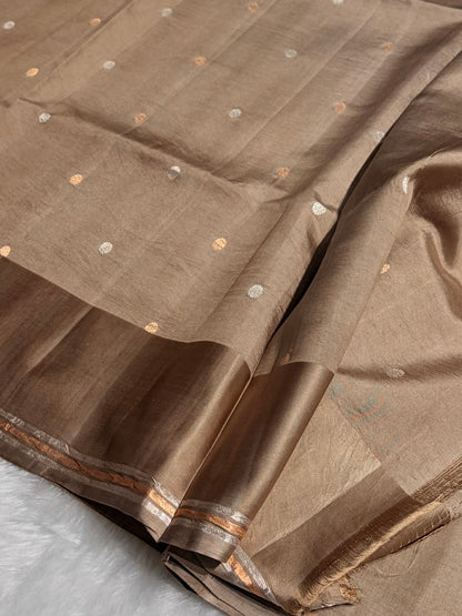 Beige Shades Meena Boota Handwoven Pure Katan Raw Mango Silk RM-01