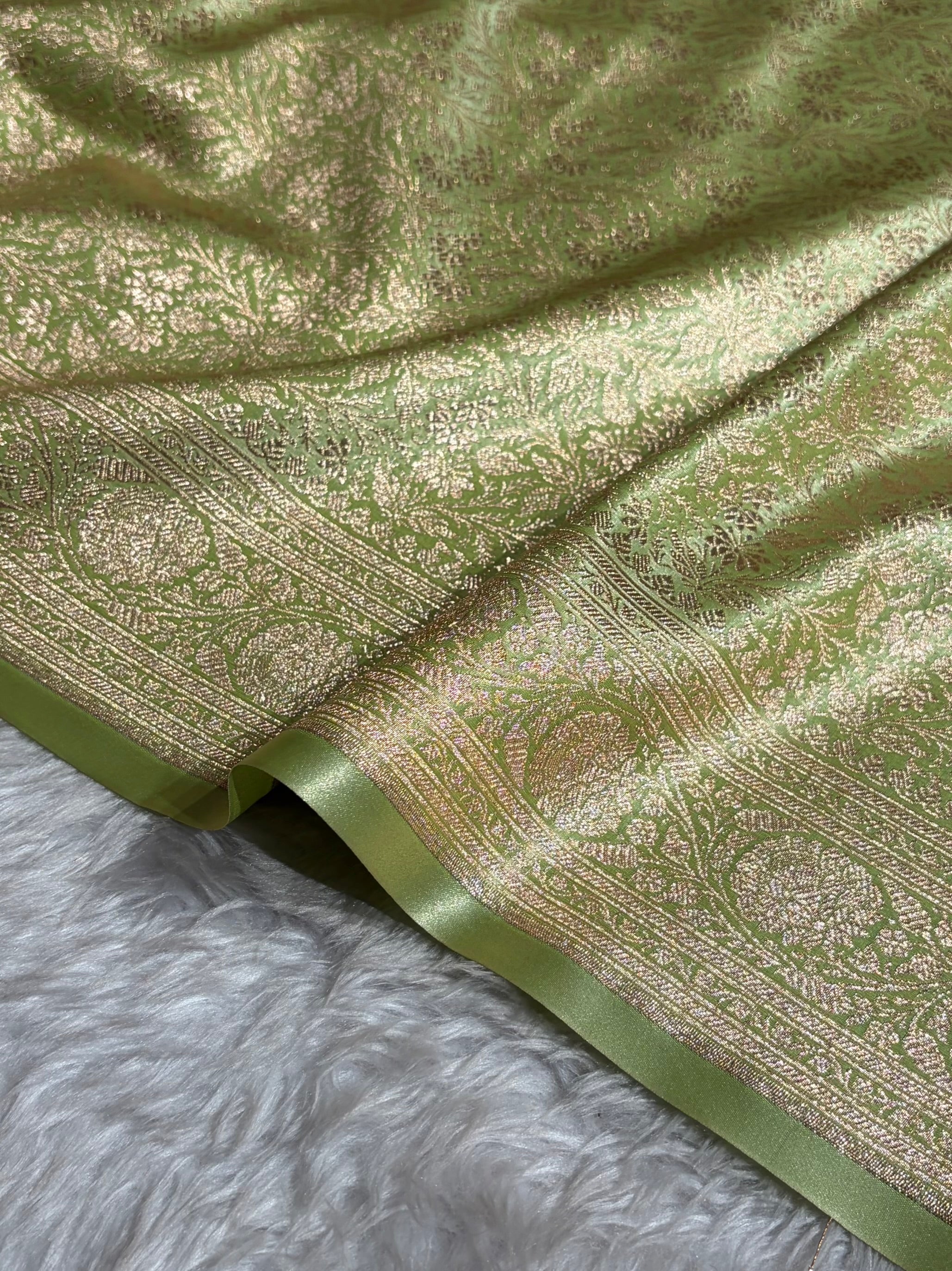 Light Pista Shades Brocket Satin Silk Saree Banarasi Saree Shades SS30