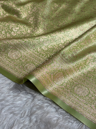 Light Pista Shades Brocket Satin Silk Saree Banarasi Saree Shades SS30