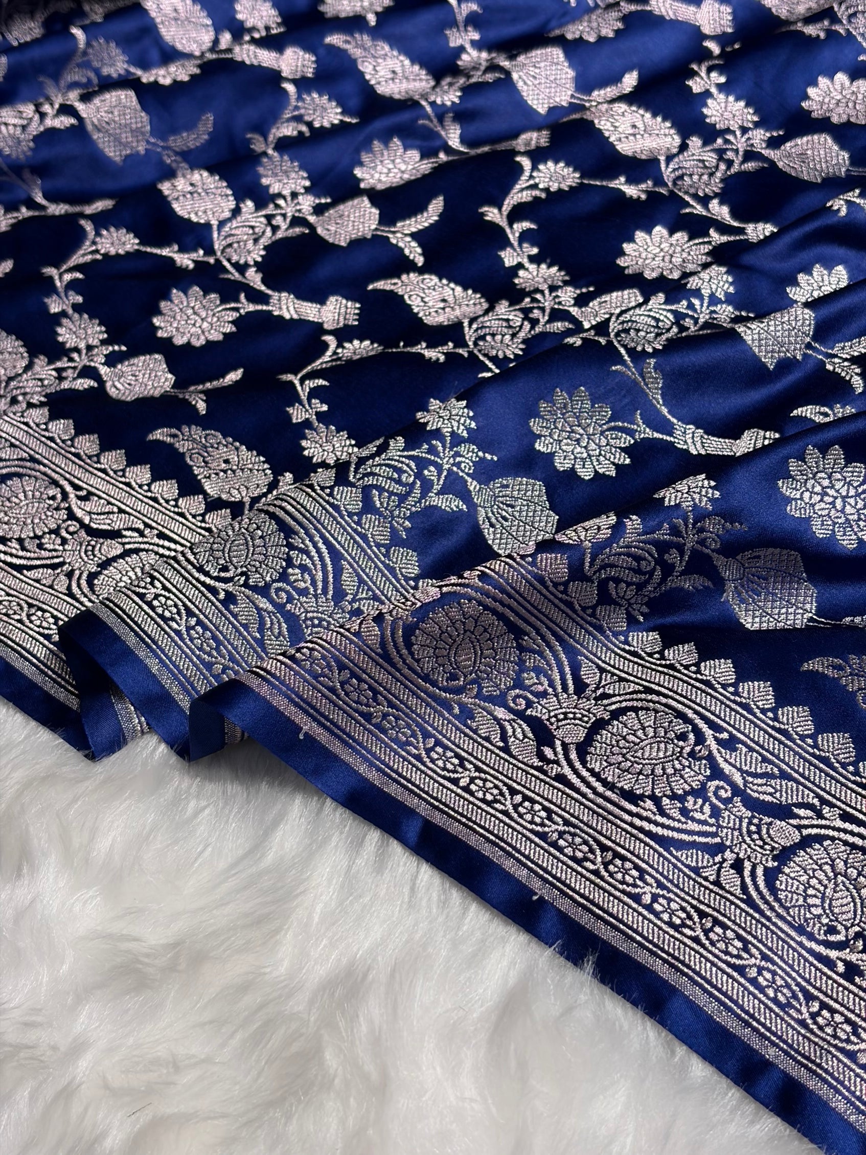 Royal Blue Shades Jaal Mashru Silk Saree MS42