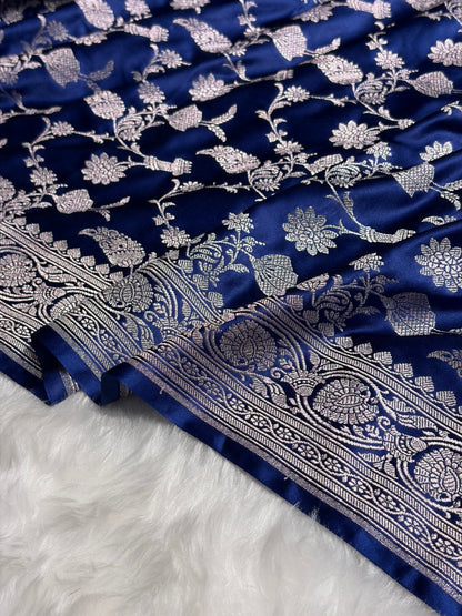 Royal Blue Shades Jaal Mashru Silk Saree MS42