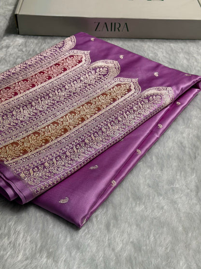 Skirt Border Lavender Minakari Mashru Silk Saree MS13