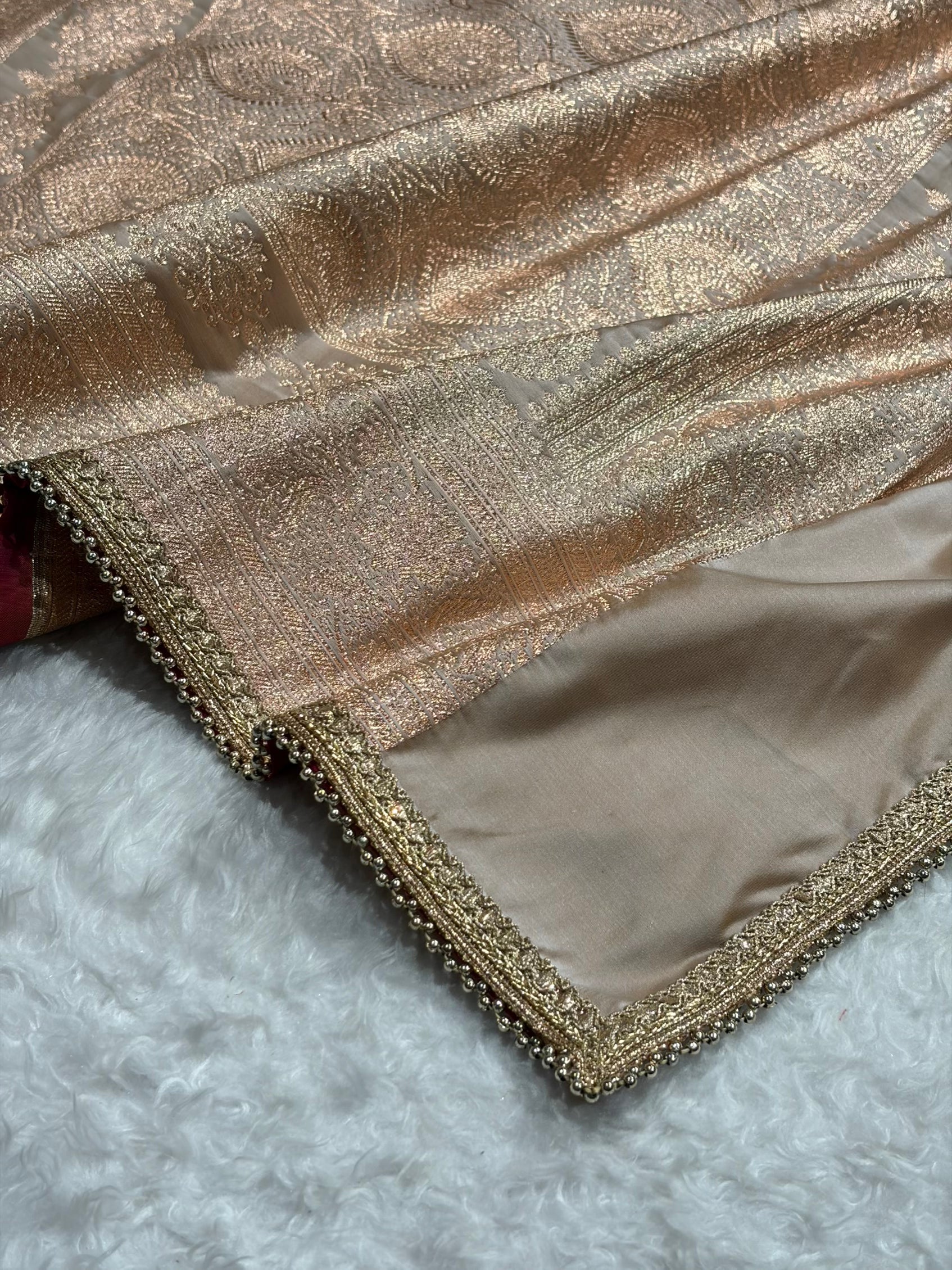 Banarasi Satin Katan Silk Saree In Beige Shades with gotta Patti SKGP08