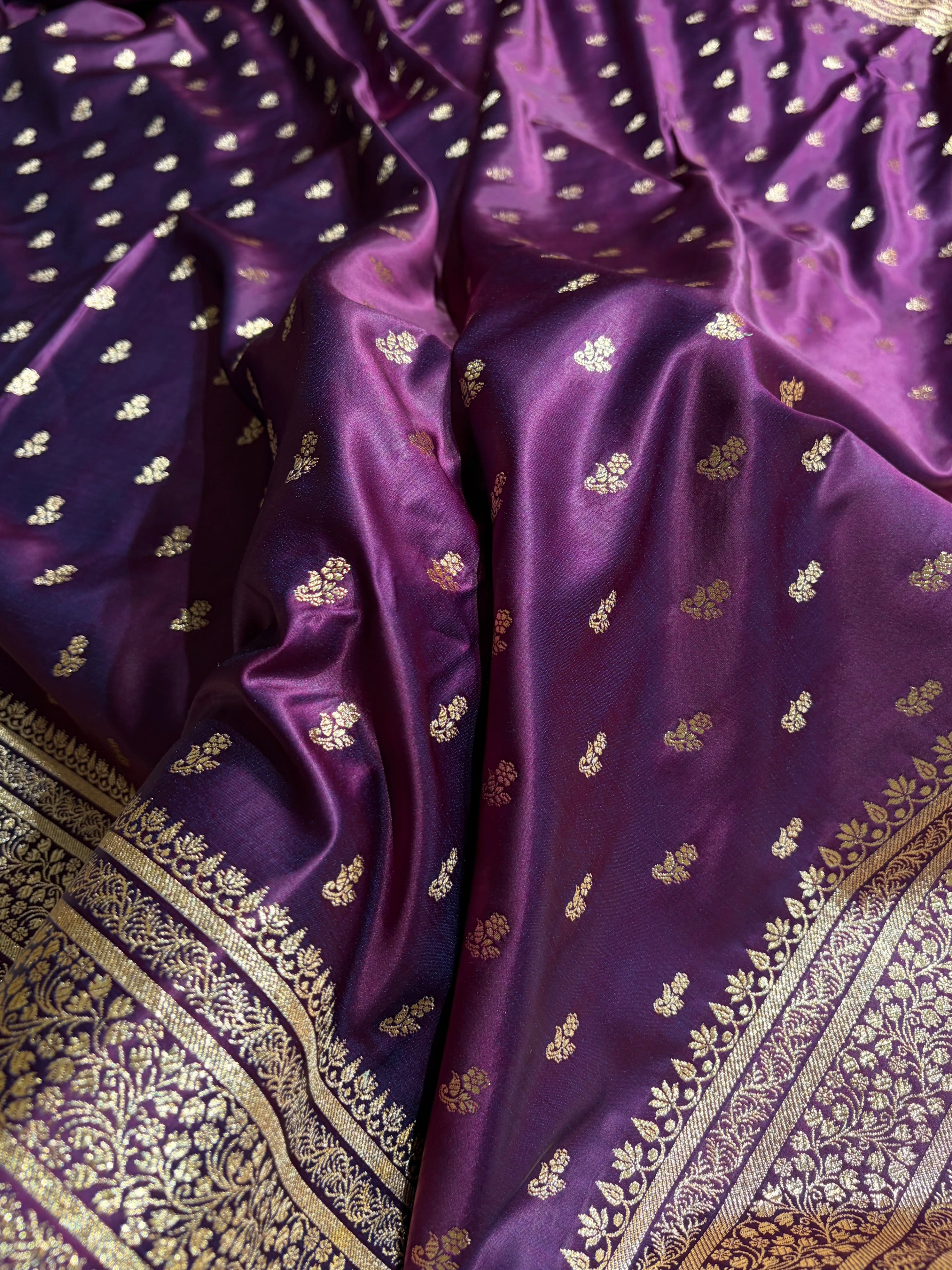 Banarasi Satin Katan Saree With Boota in Cross Wine Shades SK89