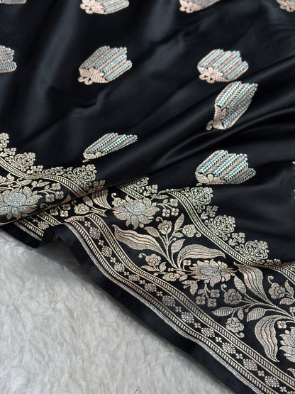 Black Shades Banarasi Boota Pattern Minakari Floral Mashru Silk Saree MSM-122